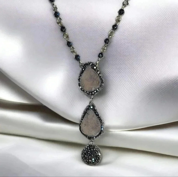🆕️Turkish Handcrafted 925 Silver Druzy Chalcedony Necklace Elegant Gemstones - Picture 7 of 10